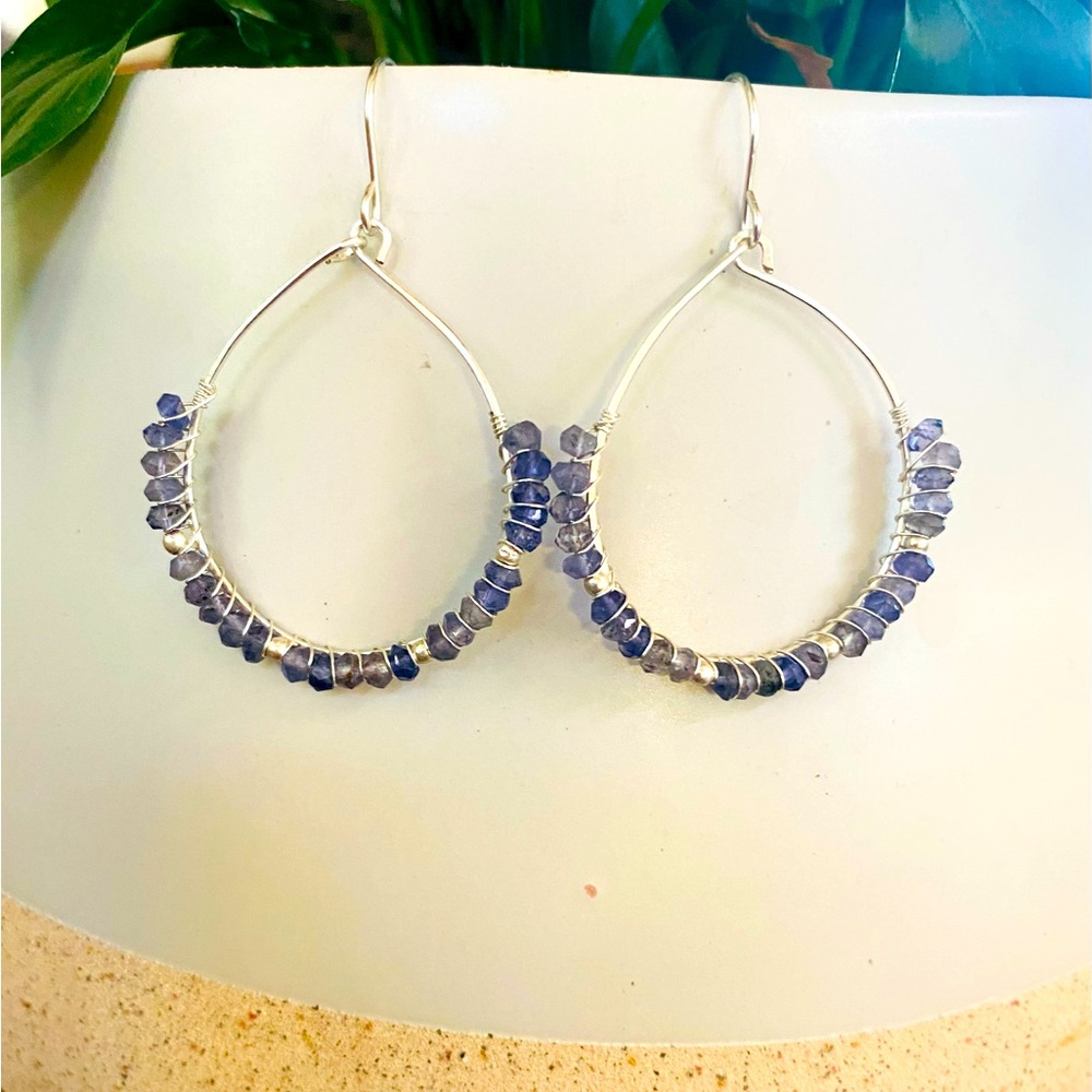 Silver & Iolite Hoops